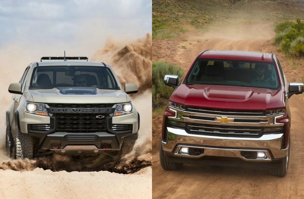 Two Chevrolet trucks side-by-side.